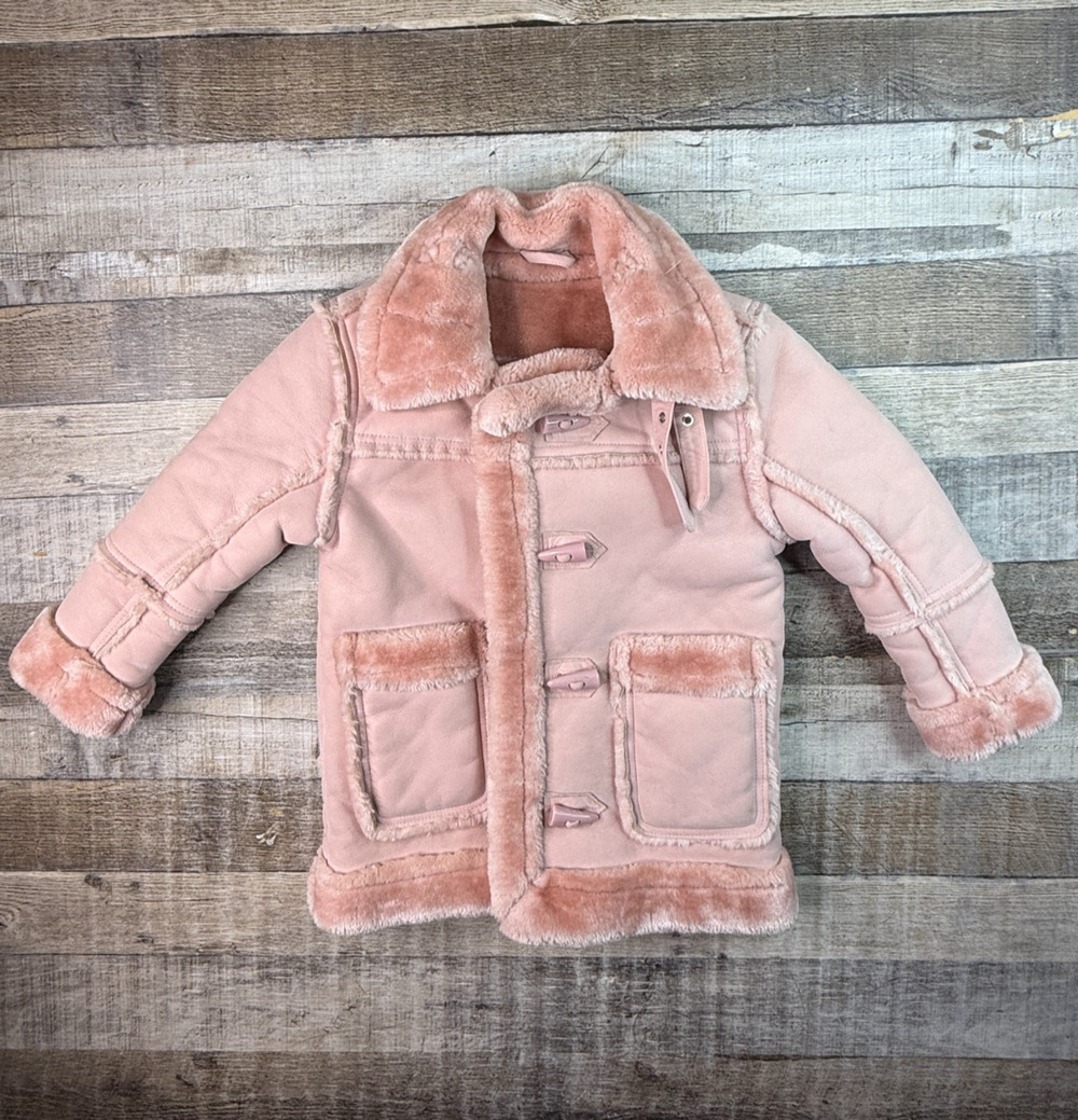 Jordan Craig Girls Sz 5 Faux Fur Shearling Jacket Pink Toggle Front City Preppy